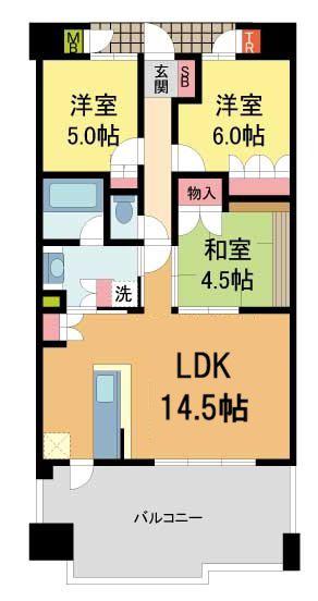 グランブルー宝塚II(3LDK/4階)の間取り写真