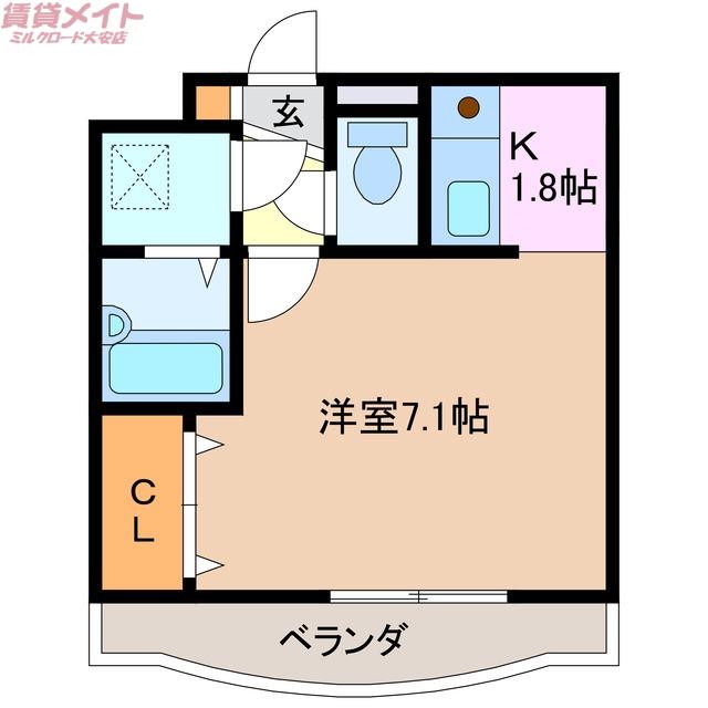 ユーミーマンション加藤A棟(1K/2階)の間取り写真