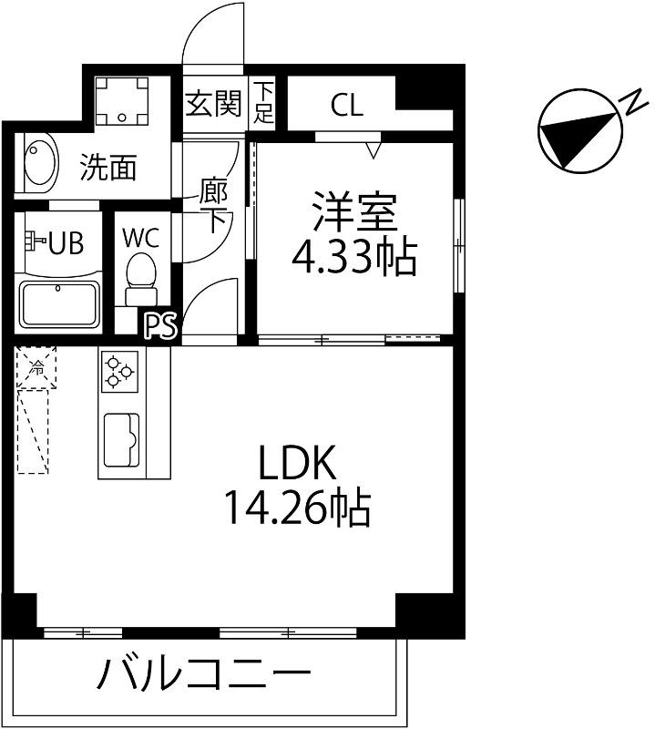 ウルフィエスタ徳川(1LDK/8階)の間取り写真