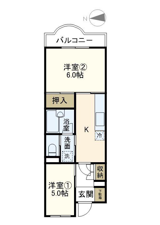 ベルハウス戸塚(2K/1階)の間取り写真