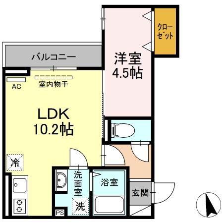 ベイ ブランシェ老松(1LDK/2階)の間取り写真