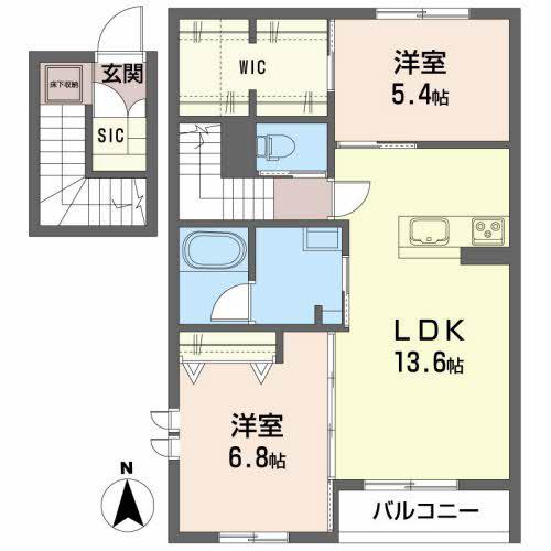 クレール富沢西B(2LDK/2階)の間取り写真