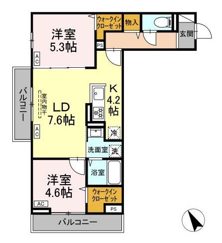 セレスティア中台(2LDK/3階)の間取り写真