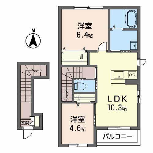 クラヴィエTE(2LDK/2階)の間取り写真