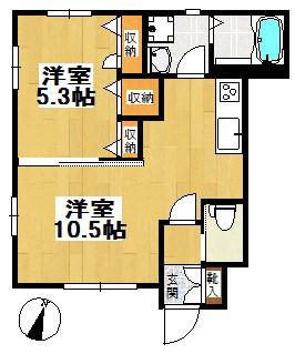 メゾンこぶし(1LDK/1階)の間取り写真