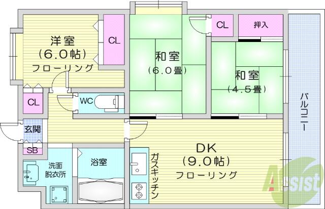 ハイム台屋敷(3DK/3階)の間取り写真