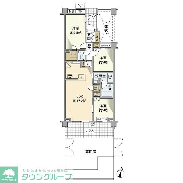 プラウド富士見ヶ丘コートテラス(3LDK/1階)の間取り写真