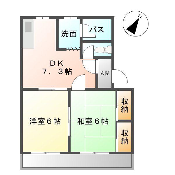 ヒルズシャトー(2DK/2階)の間取り写真