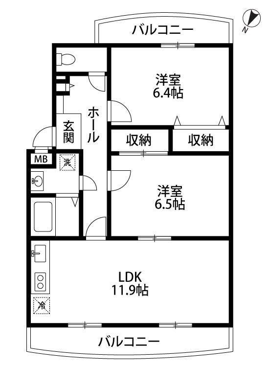 シャルム弐番館(2LDK/2階)の間取り写真