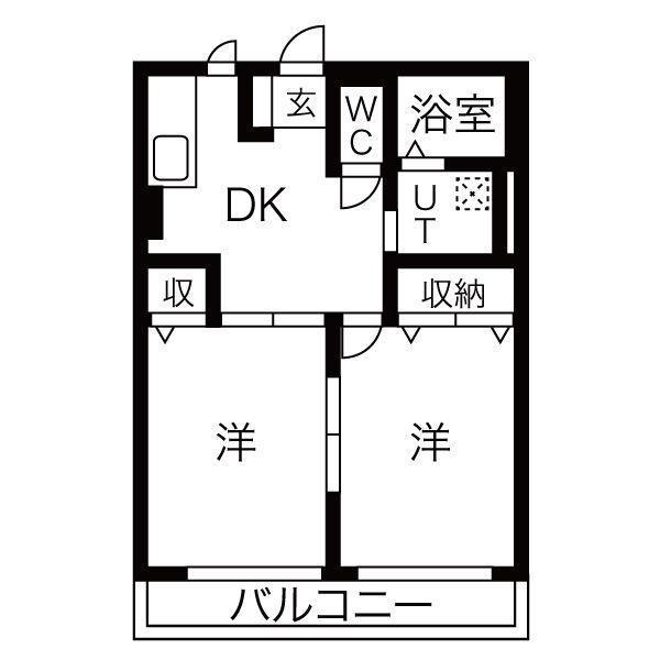 ラグーナB(2DK/1階)の間取り写真