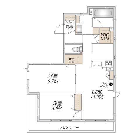 BELLA CASA(2LDK/2階)の間取り写真