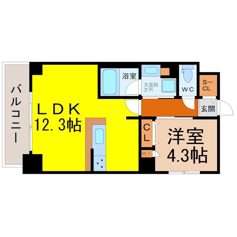 L&Cレジデンス鶴舞公園(1LDK/9階)の間取り写真