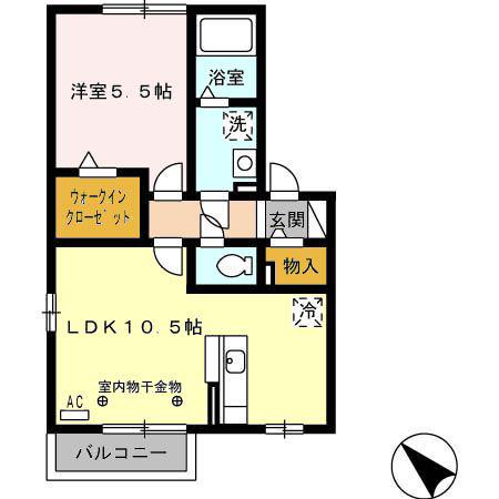 アメージング・フラッツA棟(1LDK/2階)の間取り写真