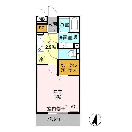 アロスネグロ(1K/3階)の間取り写真