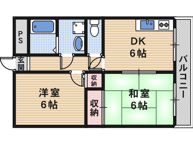 マリオン山坂(2LDK/2階)の間取り写真