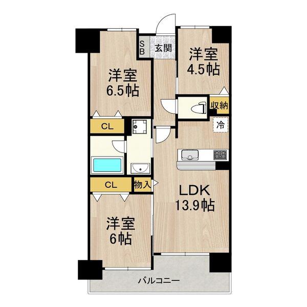 フロンティアタワー難波イースト(3LDK/4階)の間取り写真