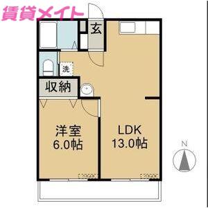 メモリーあかつき(1LDK/1階)の間取り写真