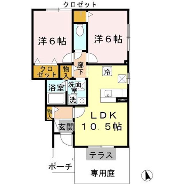 カーサモニカA棟(2LDK/1階)の間取り写真