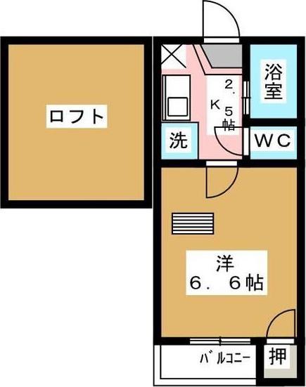 アナハイム(1K/2階)の間取り写真