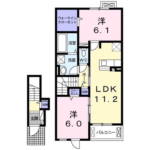 名鉄西尾線 吉良吉田駅 徒歩12分 2階建 築5年(2LDK/2階)の間取り写真