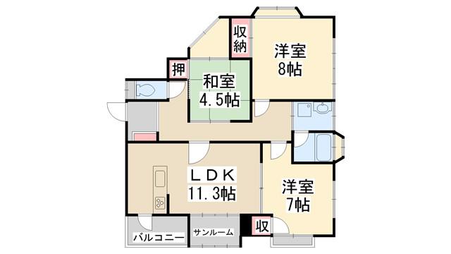 ガーデンベル(3LDK/1階)の間取り写真