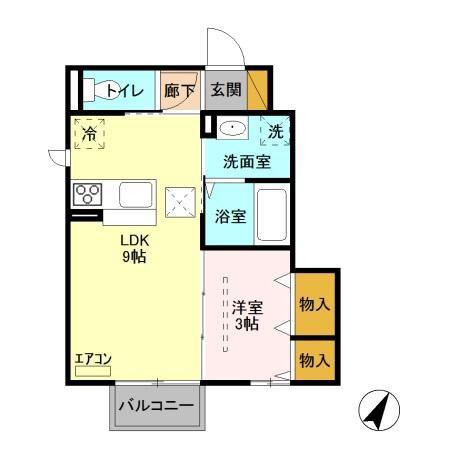 ステラ コート若草 A(1LDK/1階)の間取り写真