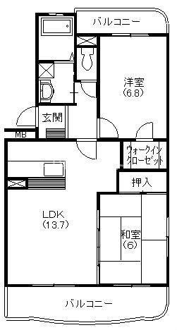 ルミエール高丘(2LDK/2階)の間取り写真