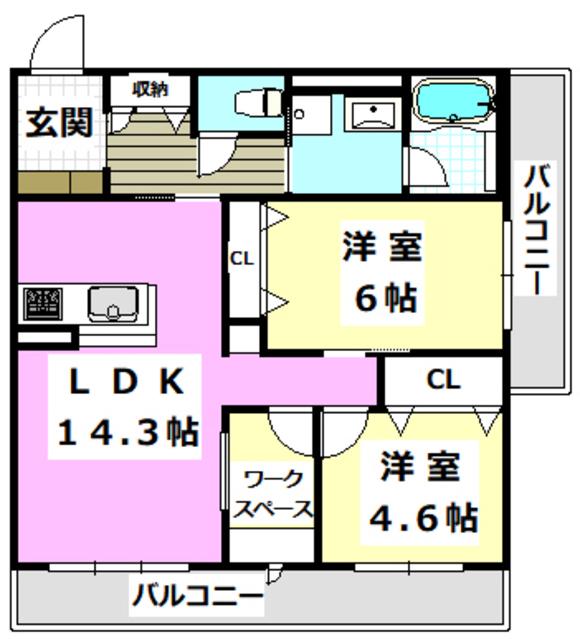 シャーメゾン小柳(2LDK/3階)の間取り写真