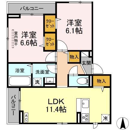 D-ROOM上篠崎(2LDK/2階)の間取り写真