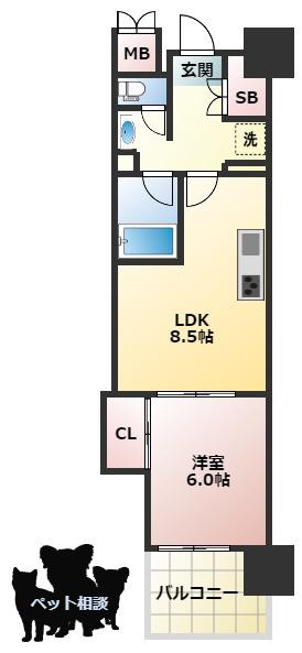 マスターズレジデンス道頓堀II(1LDK/5階)の間取り写真