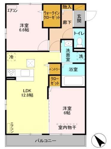 クレストール北館(2LDK/1階)の間取り写真