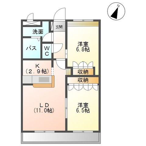 ウィング清水山(2LDK/2階)の間取り写真