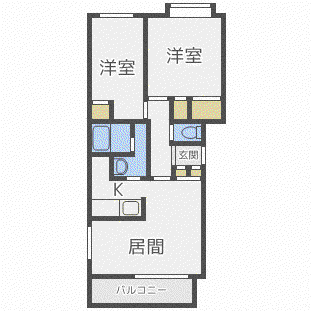 ミュー平岡(2LDK/3階)の間取り写真