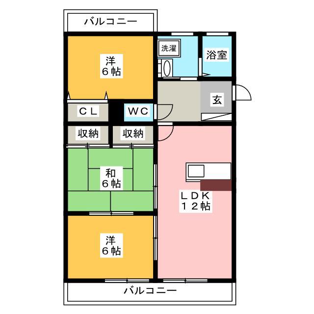 グランテージ空港南(3LDK/3階)の間取り写真