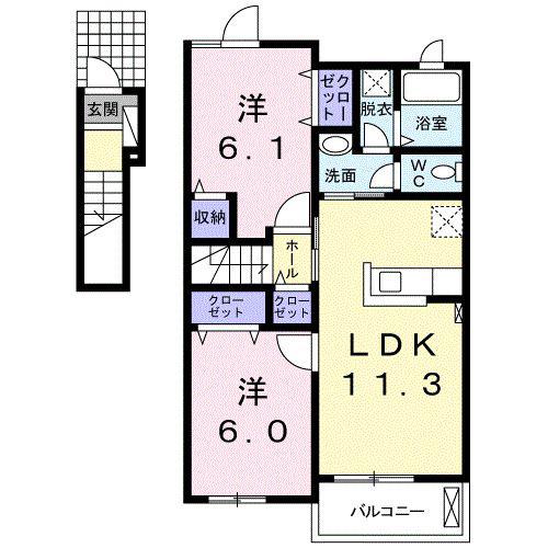 ホット・ワーズI(2LDK/2階)の間取り写真