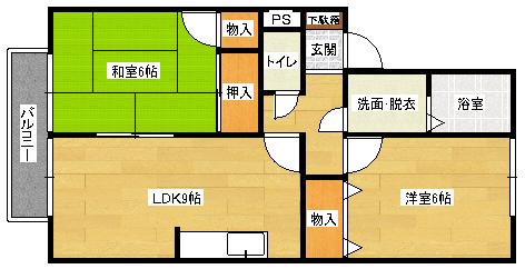 コーポラス中西(2DK/2階)の間取り写真
