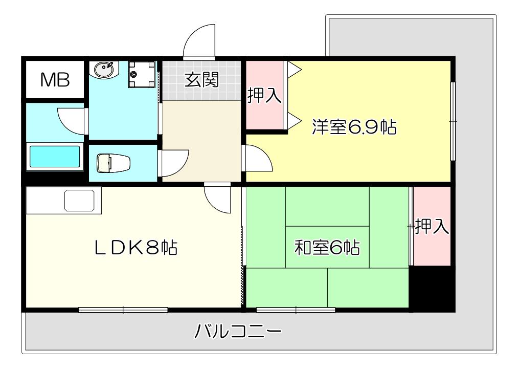 タカマツレジデンス布施サウス(2LDK/6階)の間取り写真