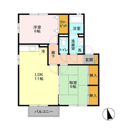 エスコルタ新町A(2LDK/2階)の間取り写真