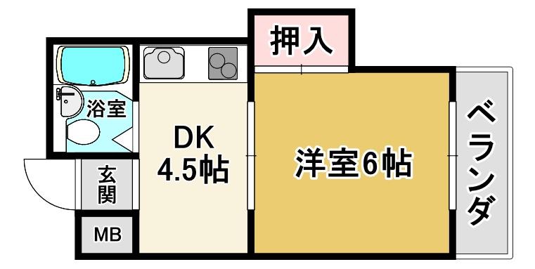 シャンクレール石橋(1DK/2階)の間取り写真