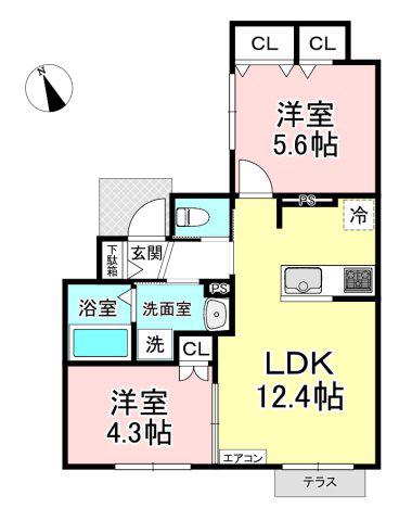 上作延共同(2LDK/1階)の間取り写真