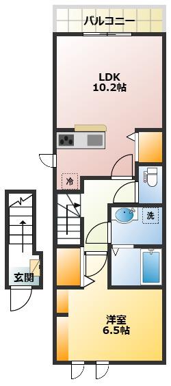 CASA DOMANI I(1LDK/2階)の間取り写真