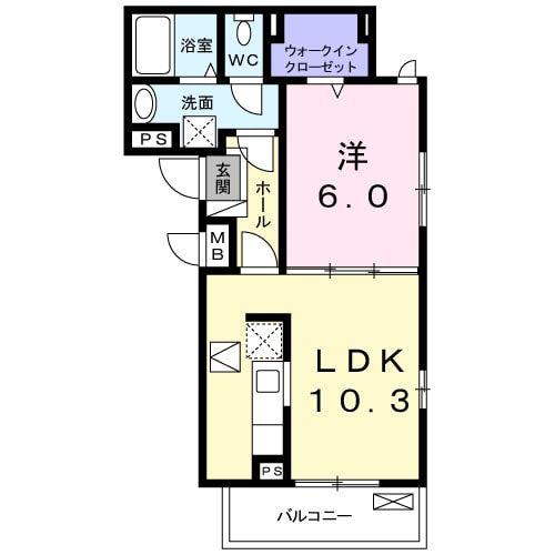 スタービレD(1LDK/1階)の間取り写真