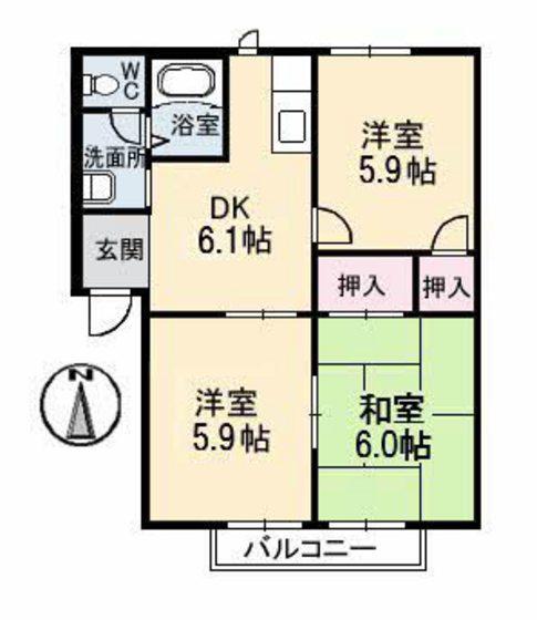 コーポ エクセル III棟(3DK/1階)の間取り写真