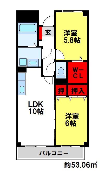 プレジデント陶山(2LDK/2階)の間取り写真