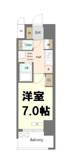 グランカリテ天神橋LL(1K/8階)の間取り写真