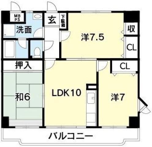 サンライズアベニュー(3LDK/4階)の間取り写真