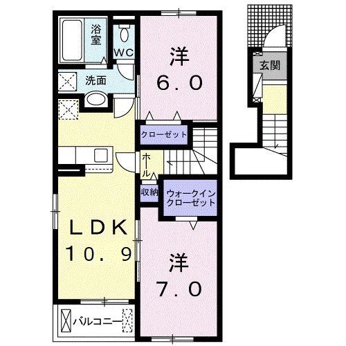 グランデベル A(2LDK/2階)の間取り写真