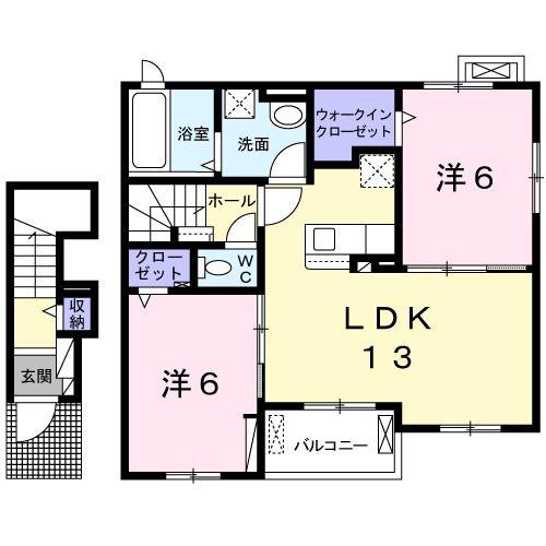SHINYASHIKIAP(2LDK/2階)の間取り写真