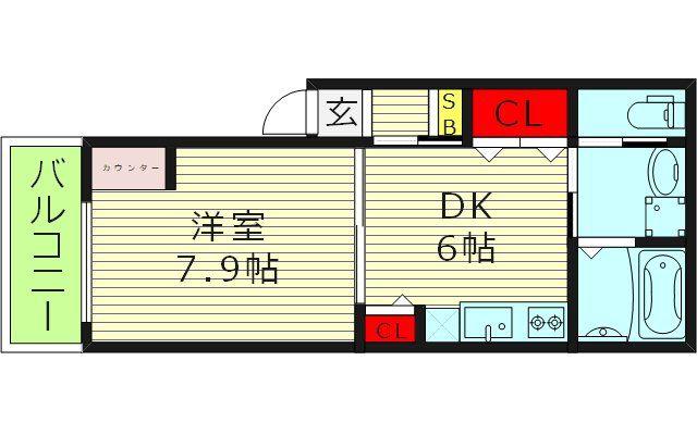 BELLEVUE生野西(1DK/1階)の間取り写真