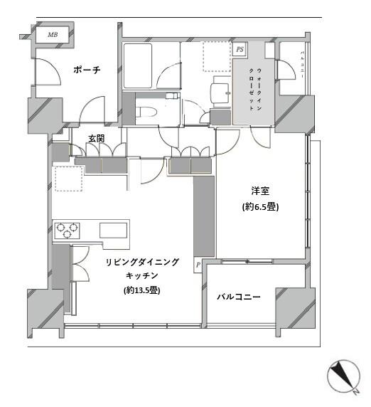 プラウド新虎通(1LDK/5階)の間取り写真